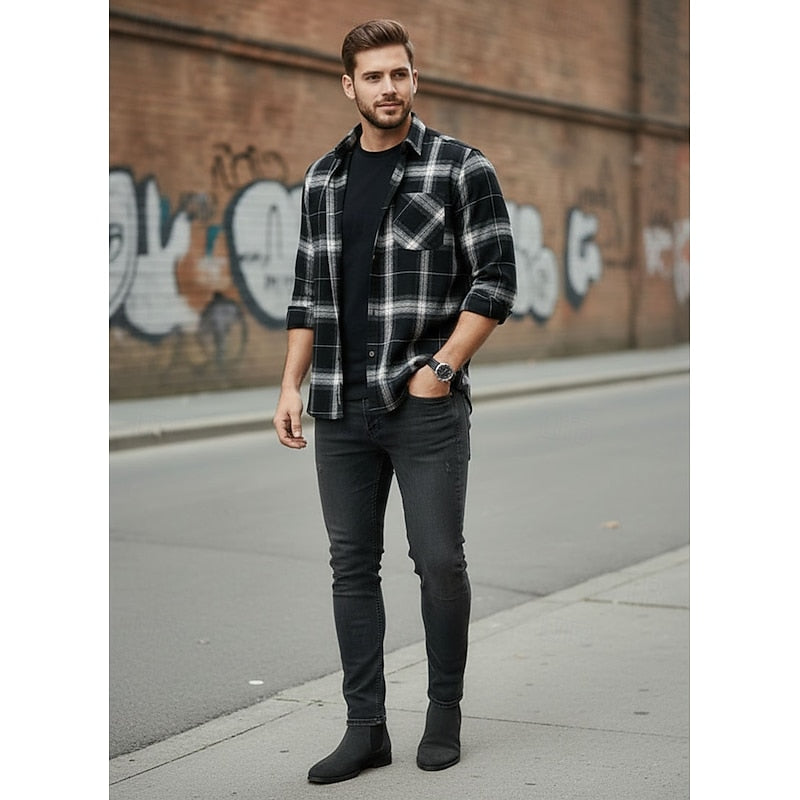 Men's Plaid Check Button-Up Overshirt