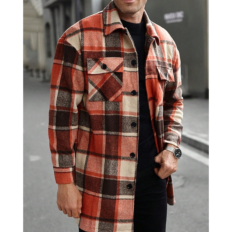 Women's Checked Overshirt Shirt Jacket with Chest Pockets