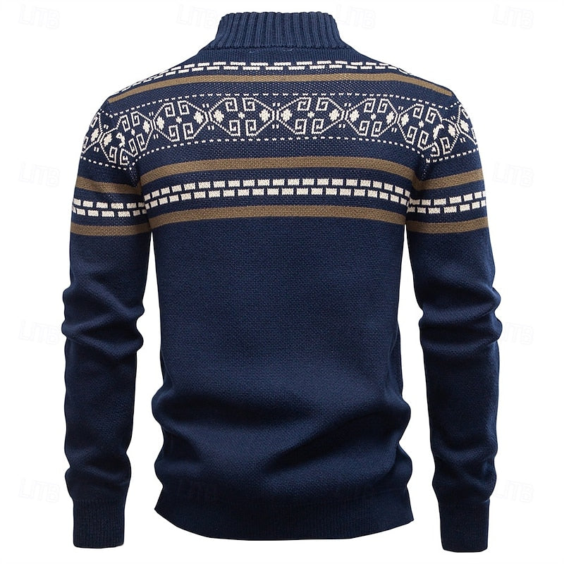 Women's Fair Isle Full-Zip Christmas Cardigan with Stand Collar