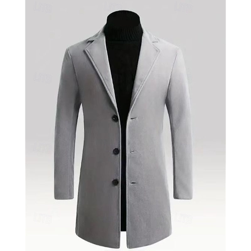 Men's Classic Long Overcoat with Roomy Pockets