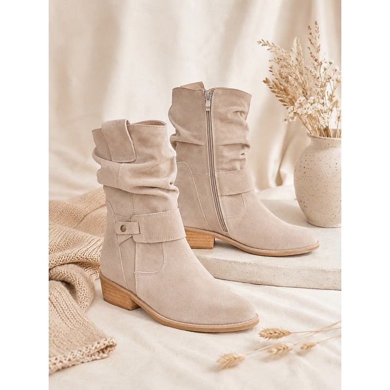 Women's Slouchy Block-Heel Ankle Boots with Side Zip