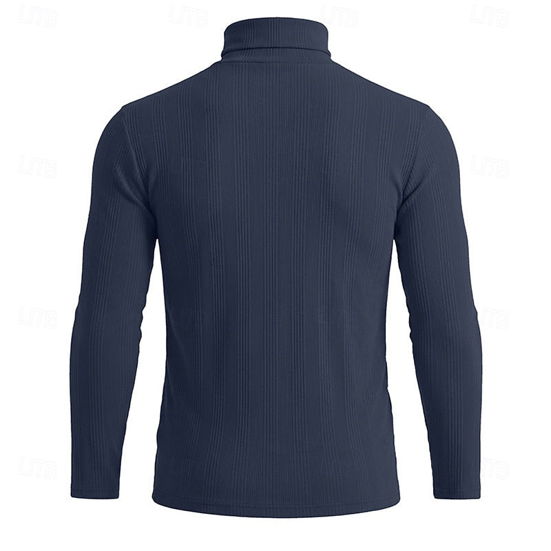 Men's Ribbed Texture Slim Fit Turtleneck Sweater