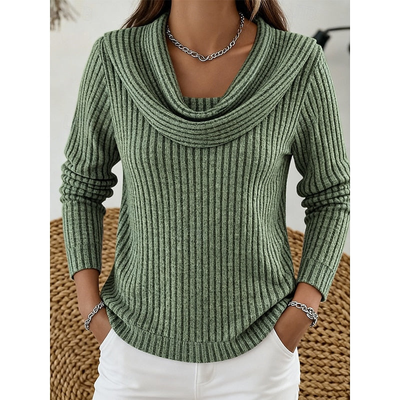 Women's Ribbed Cowl Neck Sweater - Green