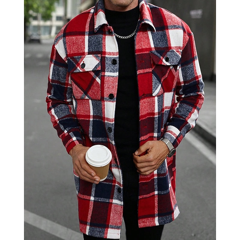 Women's Checked Overshirt Shirt Jacket with Chest Pockets