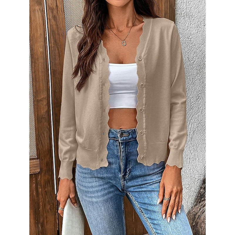 Women's Scalloped-Edge V-Neck Button-Front Cardigan