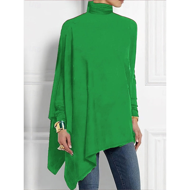 Women's Draped Asymmetric Hem Turtleneck Sweater - Green