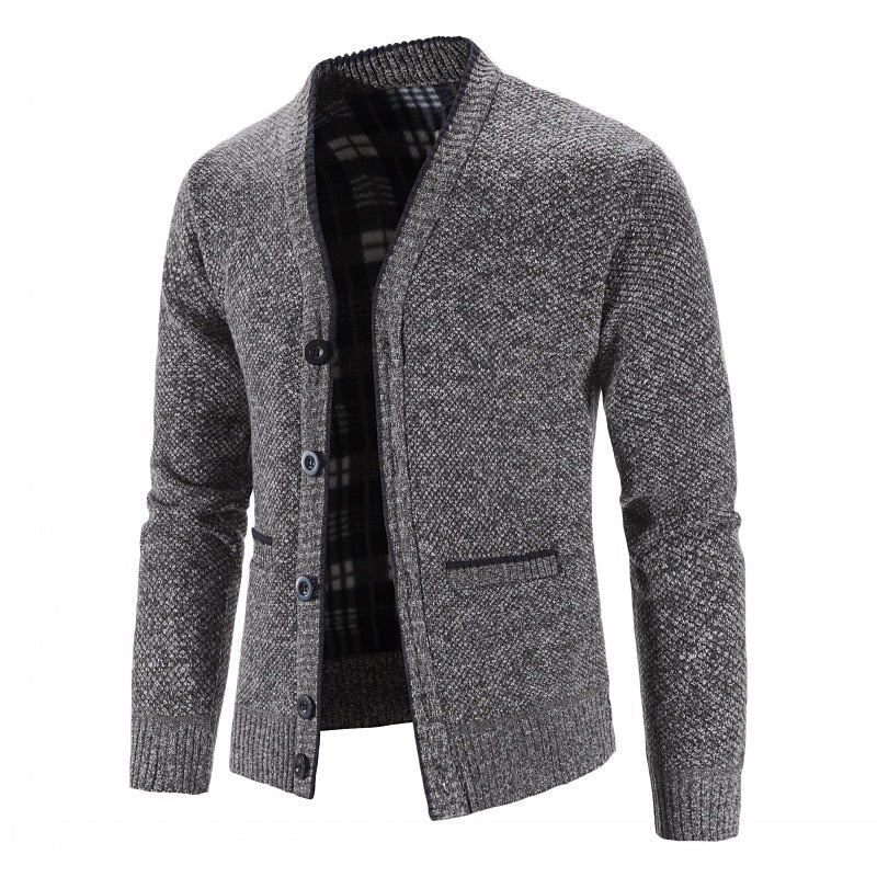 Men's Lined V-Neck Button-Front Cardigan with Pockets