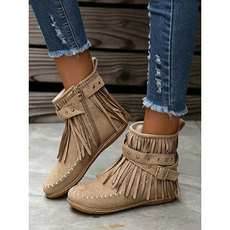 Women's Fringe Moccasin Ankle Boots