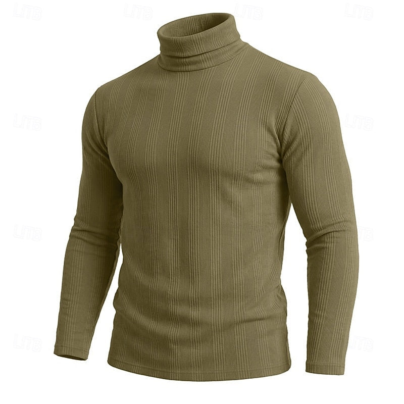 Men's Ribbed Texture Slim Fit Turtleneck Sweater