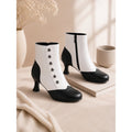 Women's Vintage Two-Tone Button Detail Ankle Boots