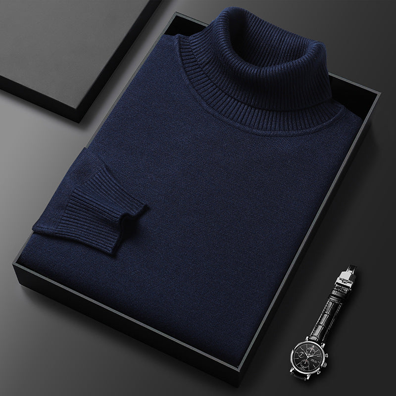 Men's Soft Knit Turtleneck Sweater - Dark Blue