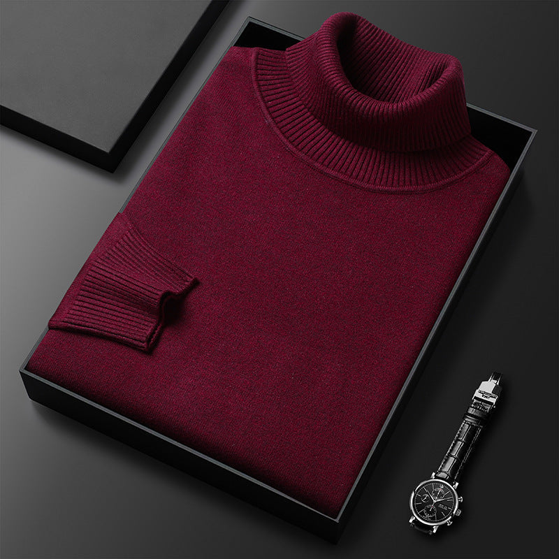 Men's Soft Knit Turtleneck Sweater - Wine Red