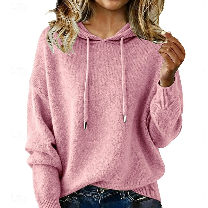Women's Hooded Relaxed Fit Knit Sweater