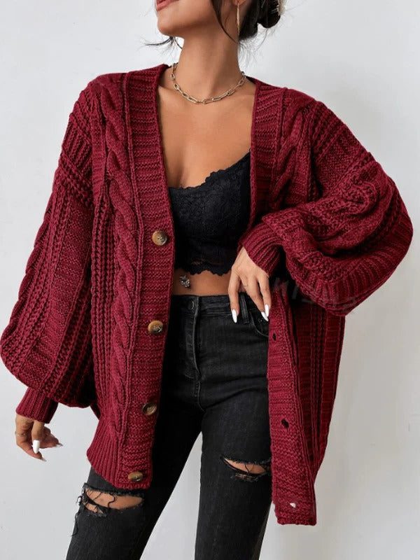 Women's Cable Knit Oversized Button-Down Cardigan