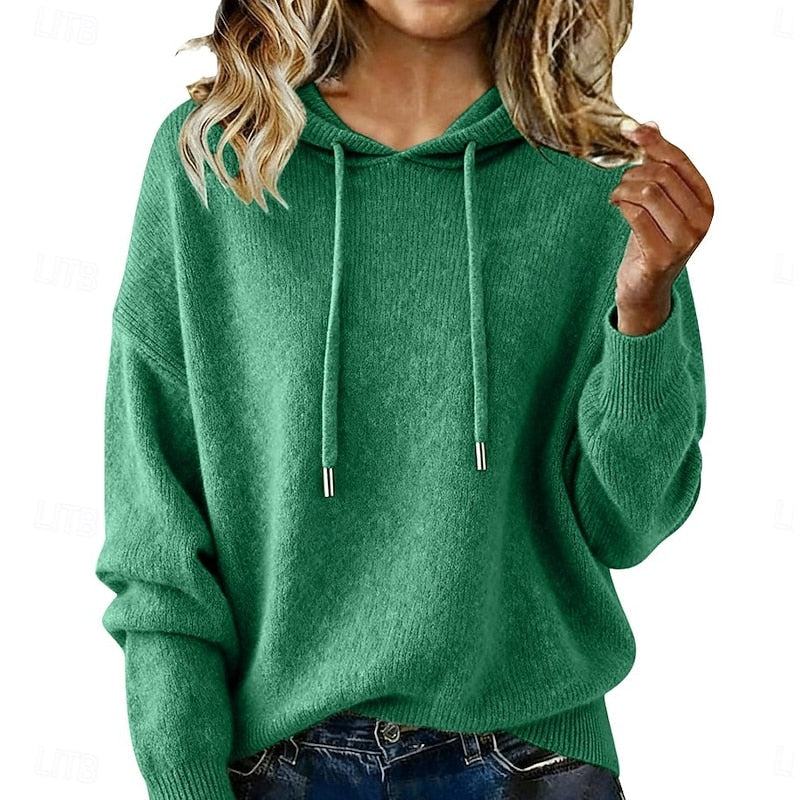 Women's Hooded Relaxed Fit Knit Sweater