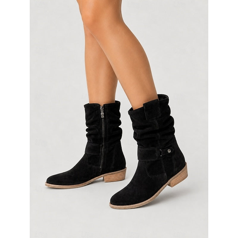 Women's Slouchy Block-Heel Ankle Boots with Side Zip