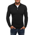 Men's Slim-Fit Half-Zip Sweater with Stand Collar - Black