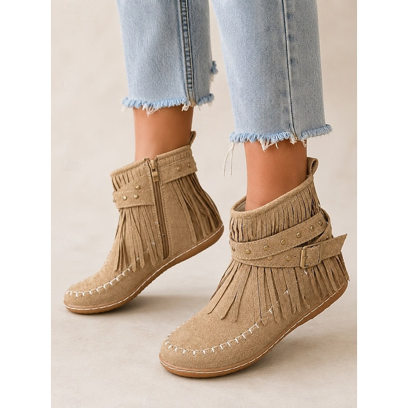 Women's Fringe Moccasin Ankle Boots