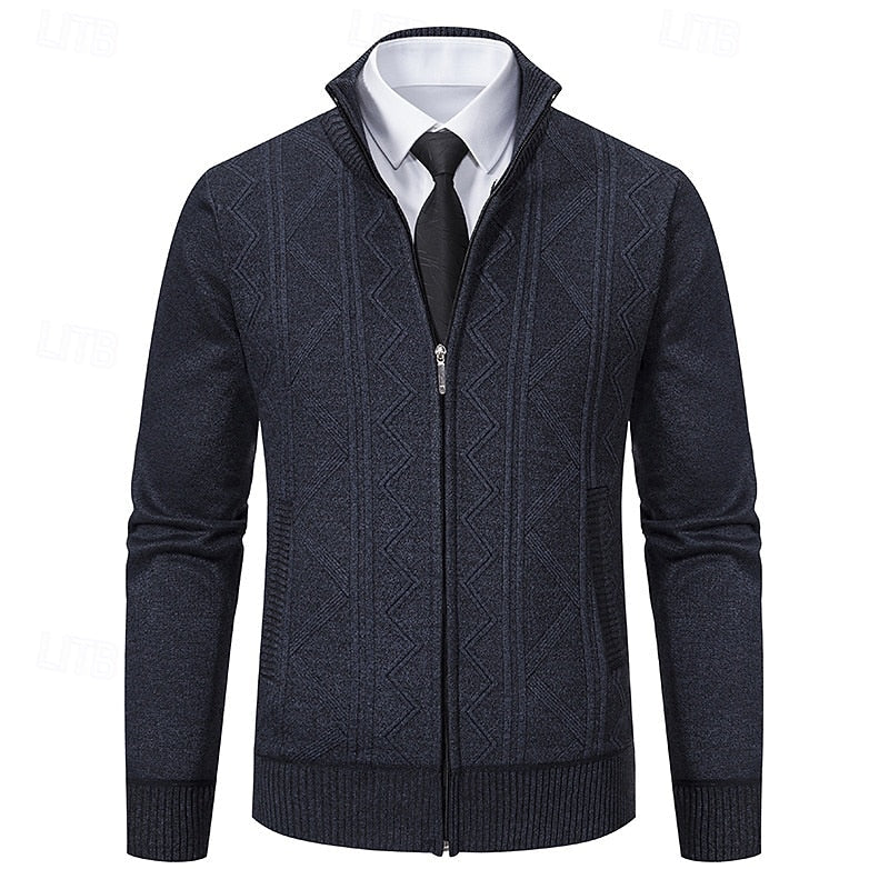 Men's Textured Knit Stand-Collar Zip Cardigan - Dark Gray