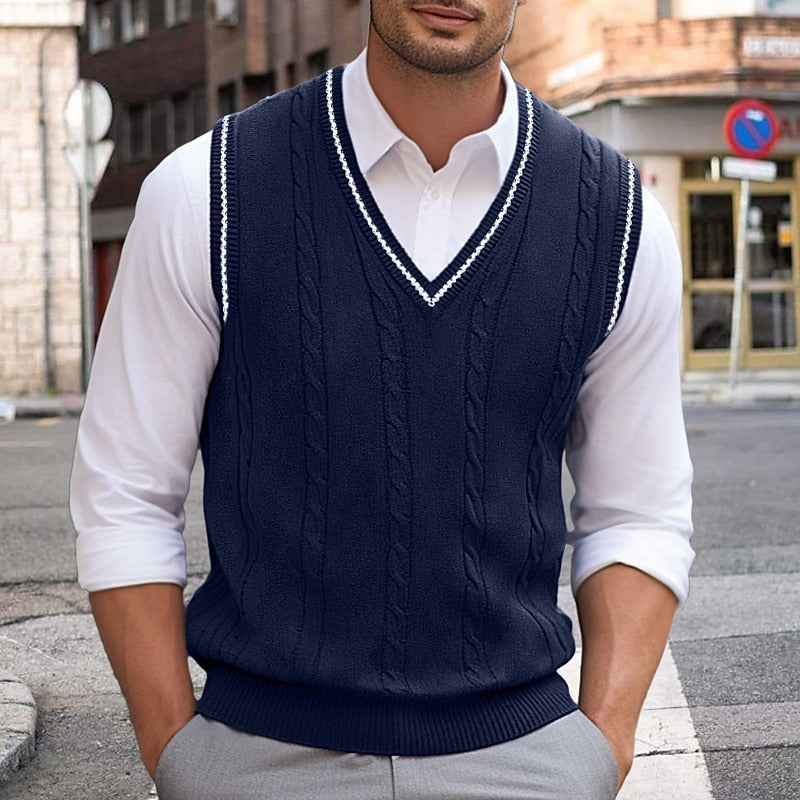 Men's Cable-Knit V-Neck Sweater Vest