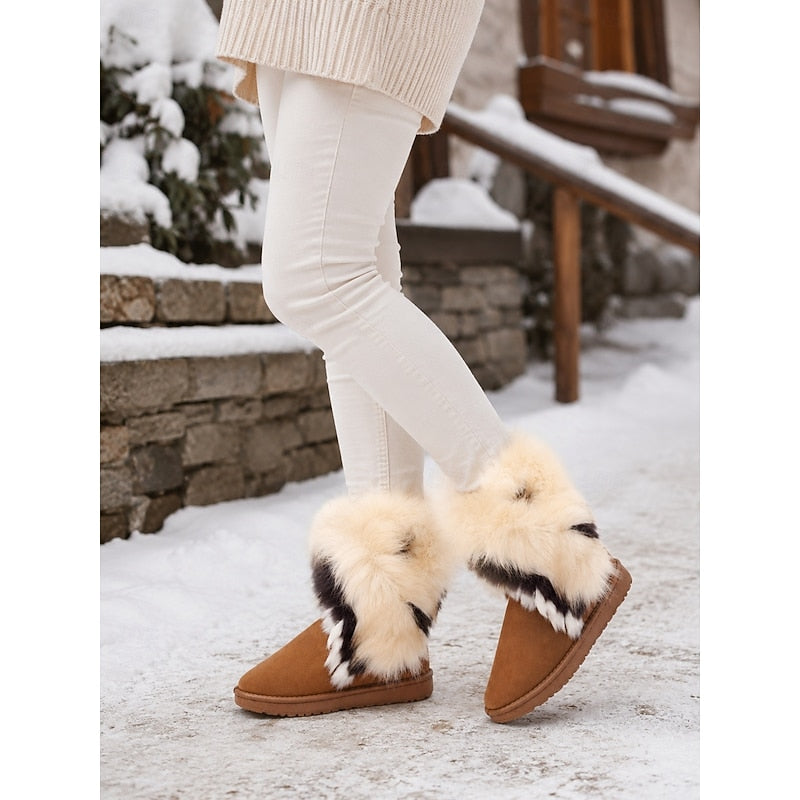 Women's Fluffy-Trim Slip-On Winter Boots - White/Yellow