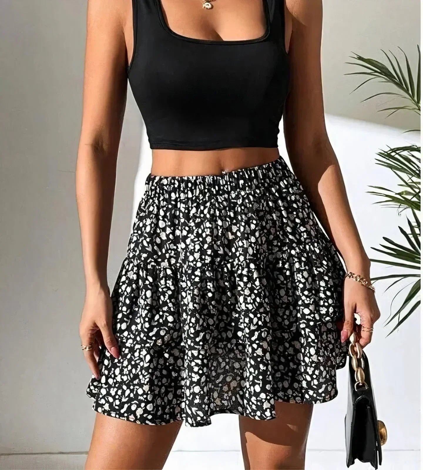 Women's Printed Ruffle Mini Skirt Tiered Spring Skirt for Casual Wear
